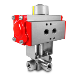 Třícestný kulový kohout 1/4" nerez PN500 s pneu. pohonem AT52 1/4"