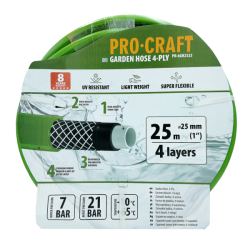 Zahradní hadice 4vrstvá 1" 25m PROCRAFT PR-4GH2525