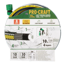 Zahradní hadice 4vrstvá 1/2" 10m PROCRAFT PR-4KAT1310F
