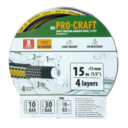 Zahradní hadice 4vrstvá 1/2" 15m PROCRAFT PR-4KAT1315