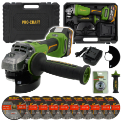 Aku úhlová bruska Procraft PWA220 + 10x řezný kotouč, rychloupínací matice