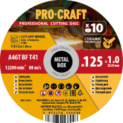 Sada řezných kotoučů Procraft YCD125x1.0b 125 mm 1 mm 10 ks