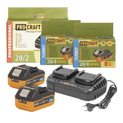 Sada 2x 20V 4Ah Procraft 20/4 Turbo a nabíječka 20/2