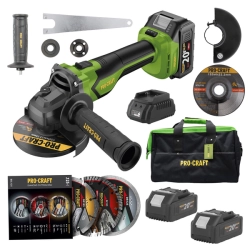 Sada aku úhlová bruska Procraft PGA22 + kotouče, taška, baterie