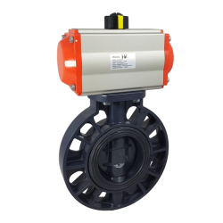 Klapkový ventil DN250 plast s pneumatickým pohonem AT140 1/4"