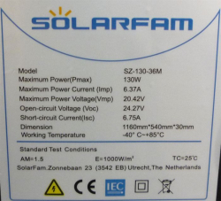 Fotovoltaický solární panel SOLARFAM 130W mono, ČERNÝ rám