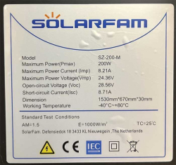 Fotovoltaický solární panel SOLARFAM 200W mono, ČERNÝ rám