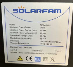 Fotovoltaický solární panel SOLARFAM 240W mono, ČERNÝ rám