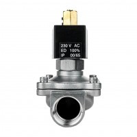 Nerezový elektromagnetický ventil  0-8bar G1 230V NO F.S.A. bez proudu otevřený