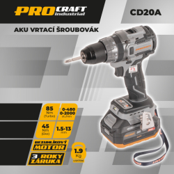 Aku šroubovák Procraft Industrial CD20A (bez baterie a nabíječky)