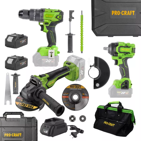 Procraft aku sada nářadí 20V 5dílů s baterií a nabíječkou
