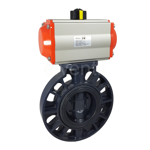 Klapkový ventil DN250 plast s pneumatickým pohonem AT140 1/4"