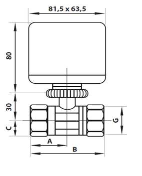 Zónový ventil LUFBERG ZV2-32-26 1 1/4" s pohonem 24V AC rozměry